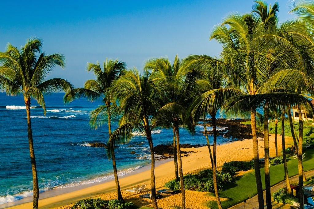 Hawajskie plaże, skąpane w wodach Oceanu Spokojnego